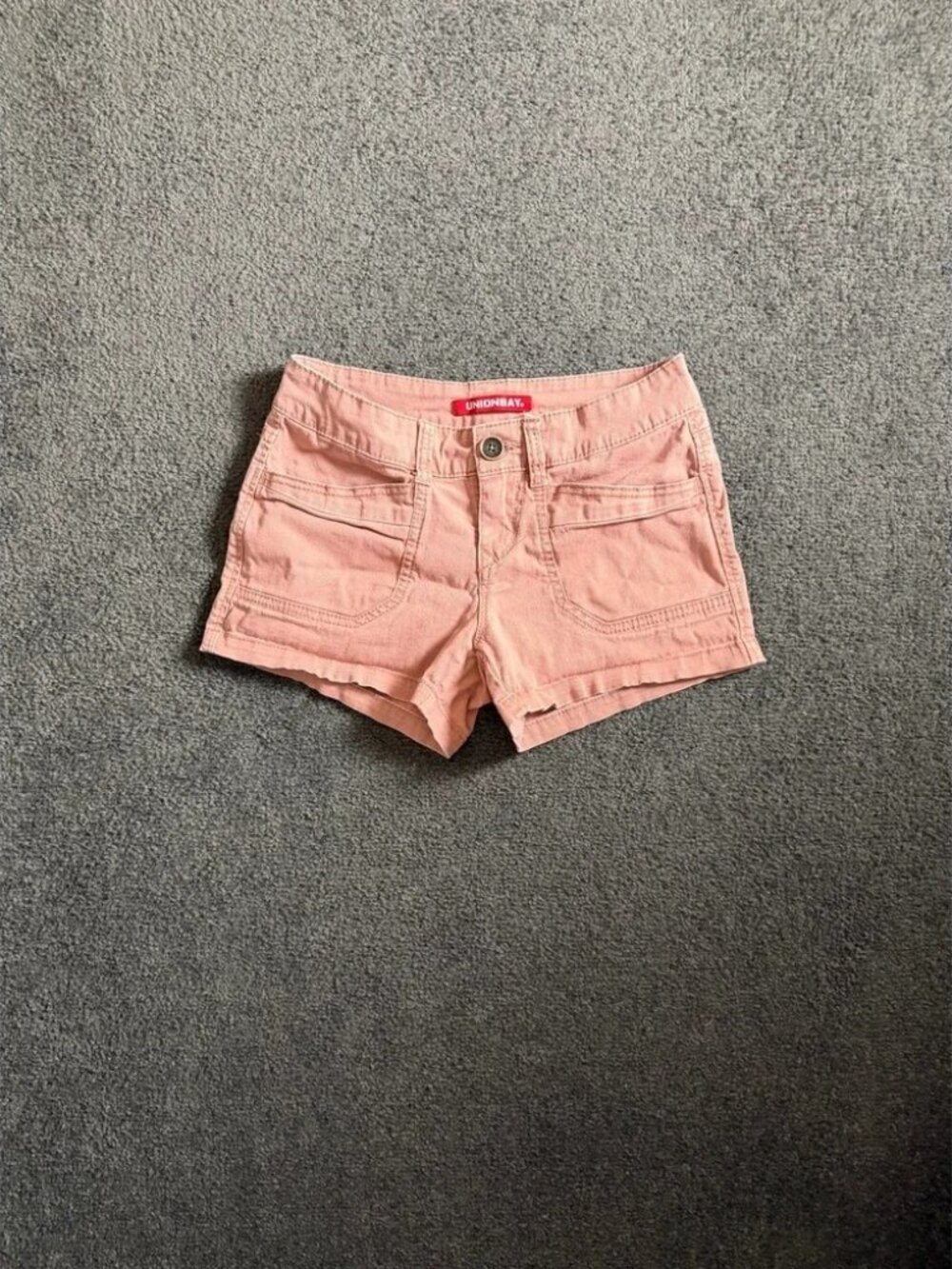Unionbay Womens Size 0 Salmon Pink Utility Cargo Shorts Cotton Stretch Low Rise